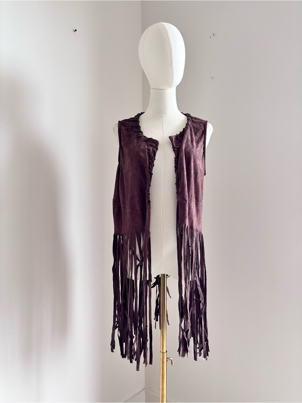Fringed Suede Vest in Deep Plum